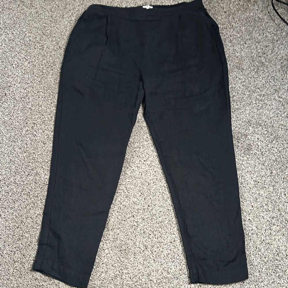 Linen TALES Black linen Pants elastic band draw string size L